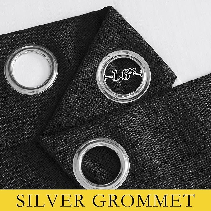 NICETOWN Vintage Open Linen Weave Flax Thermal Curtains, 100% Blackout Curtains 45" Long for Dining Room, Soundproof Window Treatment Drapes for Cafe, Black, 42" Wide Per Panel, Set of 2