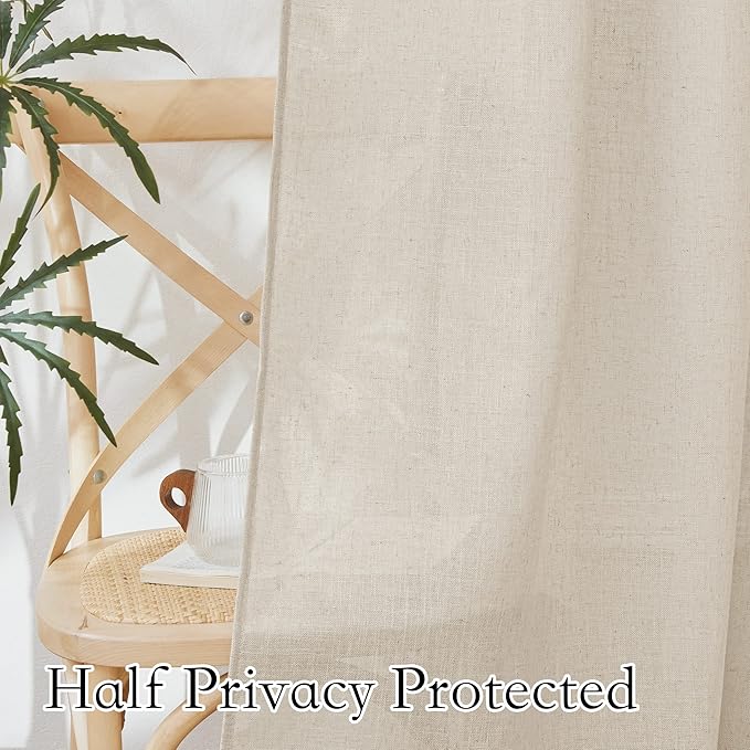 RYB HOME Cafe Curtains 24 inches Length, Linen Sheer Short Curtains for Small Window, Half Privacy Light Filetring Window Tier Valance for Kitchen Bathroom, W 26 x L 24, Beige, 2 Panels Set