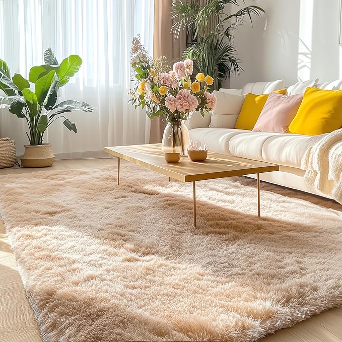 OLANLY 5x12 Machine Washable Large Area Rugs for Living Room, Bedroom, Soft Fluffy Shaggy Bedside Rug, Indoor Floor Carpet for Kids Girls and Boys, Dorms, Nursery, Home Decor Aesthetic, Beige