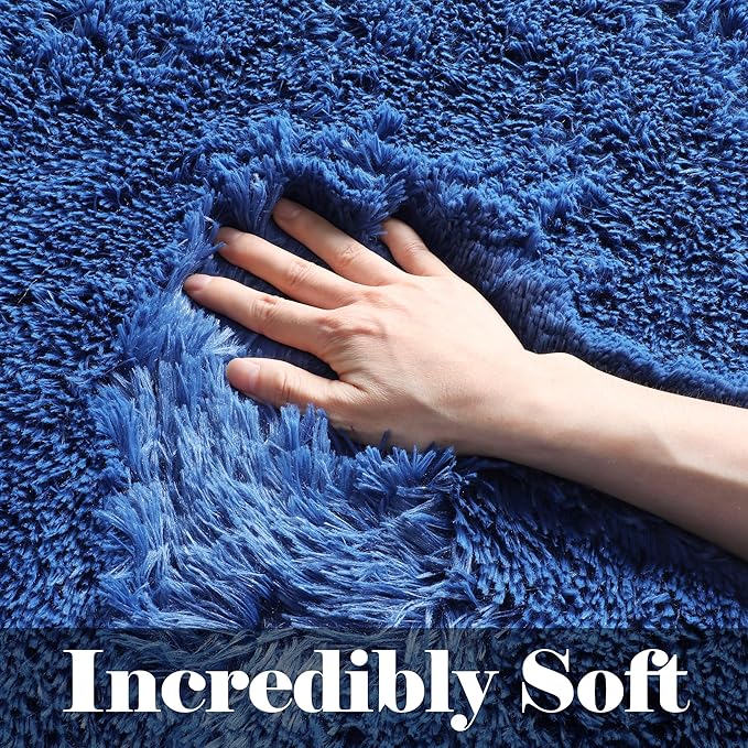 ONASAR Navy Blue Area Rugs for Living Room Bedroom, 5x8 Fluffy Bedside Rug, Soft Plush Fuzzy Shaggy Indoor Floor Carpets for Nursery Kids Boys Girls Men Teen Playroom Home Decor Aesthetic