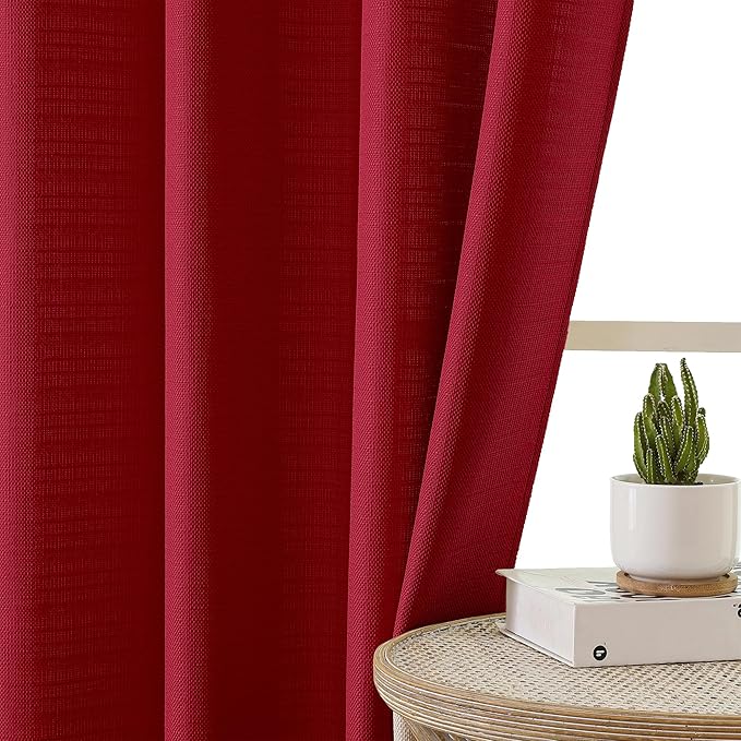 Chyhomenyc Red Valance for Windows, Light Filtering Faux Linen Textured Small Short Valance for Kitchen Bathroom Laundry Basement, Solid Rod Pocket Top Window Curtain, 60Wx14L inch, 1 Piece