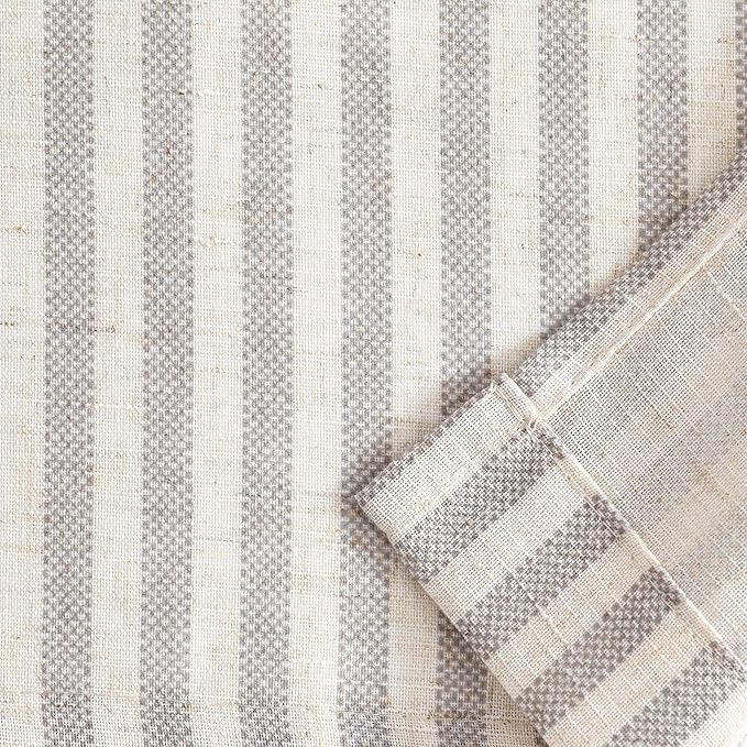 jinchan Tie Up Linen Textured Striped Bow Tie Curtain for Kitchen Bathroom Rod Pocket Pinstripe Valance Window Treatments Ticking Stripe Pull Cord Valance 1 Panel 18 Inch Taupe Grey on Linen