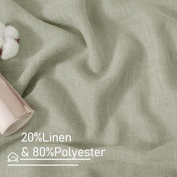 LAMIT Linen Semi Sheer Curtains 96 inches Long 2 Panels Set, Light Filtering Panels Back Tab and Rod Pocket Floor to Ceiling Curtains for Bedroom/Living Room, Sage Grey, 52 x 96 Inch