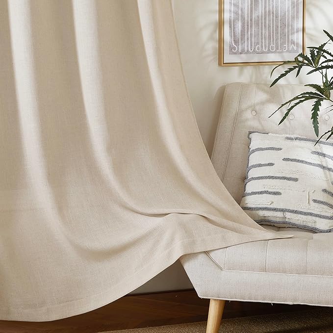 NICETOWN Cream Beige Linen Curtains & Drapes 84 inches Long, Grommet Flax Linen Burlap Semi Sheer with Light Filtering Privacy Window Treatments for Living Room, W52 x L84, 2 Pieces
