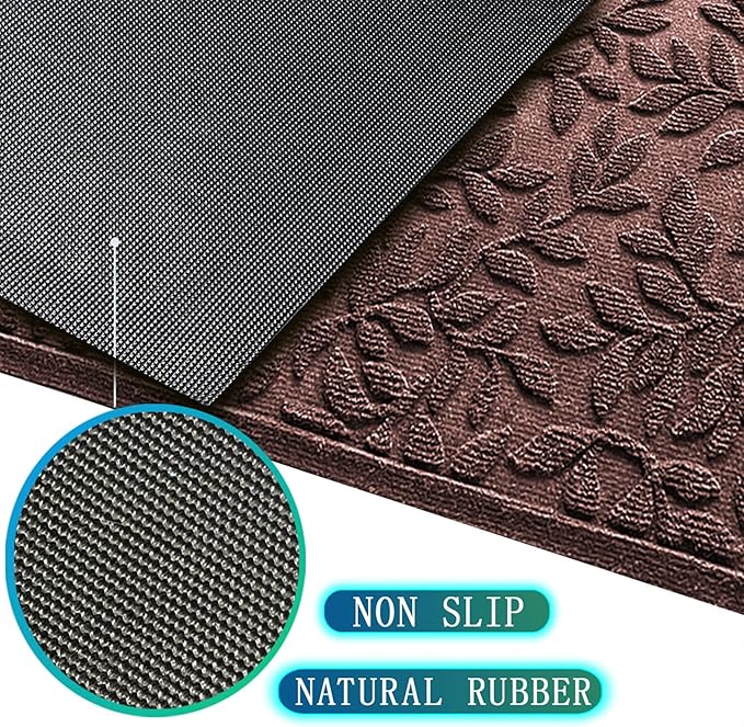 Bulijojo Sturdy Front Entrance Doormats,Durable Heavy Duty Welcome Mat,Thick Absorbent Natural Rubber Non Slip Mat,Easy Clean Entryway Mat Leaves Brown, 47" x 32"