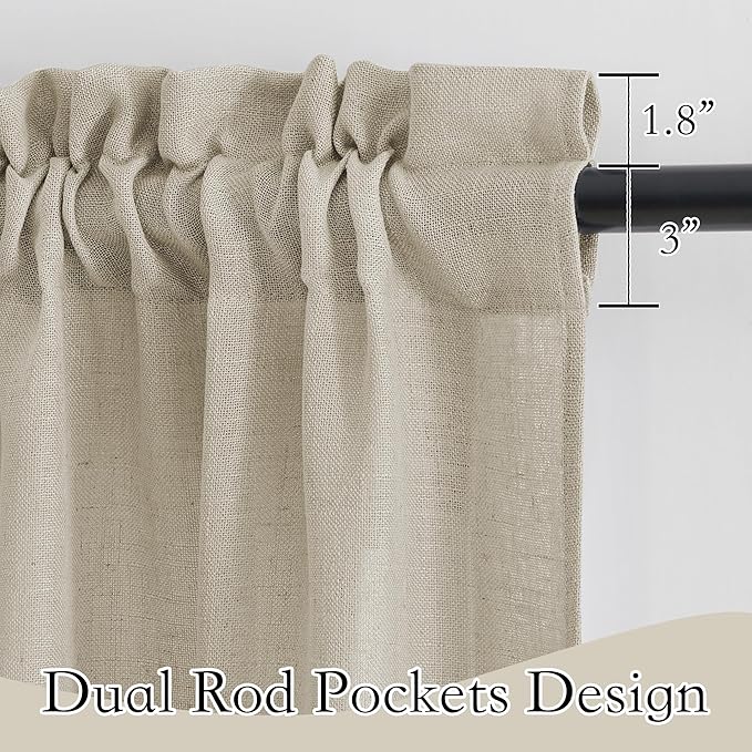 RYB HOME Kitchen Window Curtains - Linen Textured Sheer Curtains Privacy Short Cafe Curtains Rod Pocket Window Topper Decor for Bedroom Dinning Room, Angora, W 36 x L 63, 2 Pcs