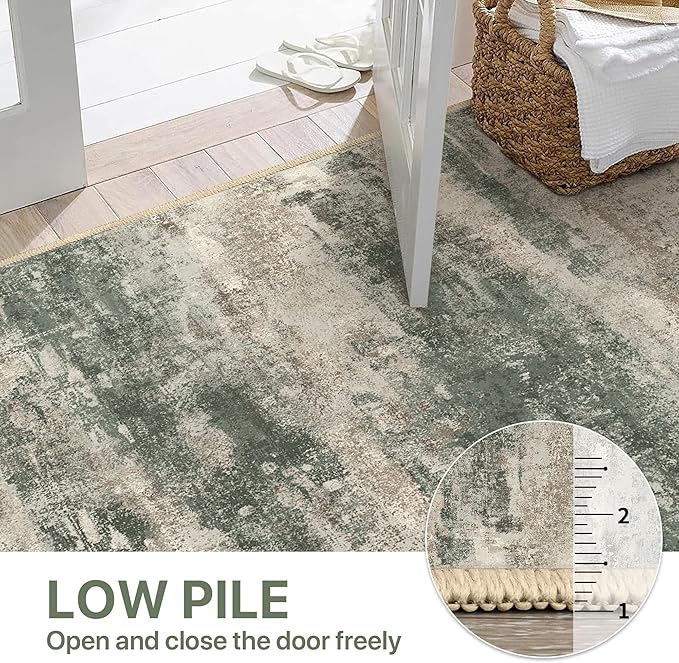 BEIMO Area Rugs 9x12 for Living Room Bedroom, Modern Abstract Machine Washable Rug, Large Soft Low Pile Floor Cover with Non Slip Backing for Dining Room, Grey/Dark Green