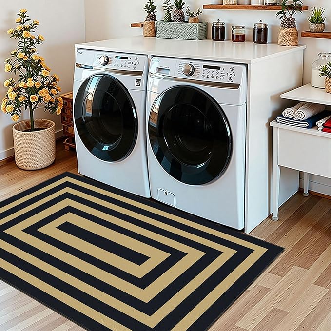Modern Outdoor Rug - 28" x 43" Front Door Mat Indoor Outside Entrance Non-Slip Washable Outdoor Mat Black Tan Geometric Rug for Entryway Kitchen Bedroom Layered Doormat for Front Porch