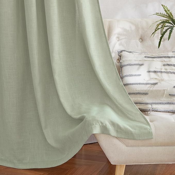 NICETOWN Sage Green Curtains for Living Room, Rod Pocket & Back Tab Natural Linen Blend Semi Sheer Window Treatments Privacy with Light Filtering for Bedroom/Nursery, W52 x L84, 2 Panels