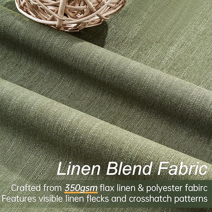 Topfinel 102 Inch Long Linen Blended Blackout Curtains 2 Panels, Back Tab Pleated Look Drapes for Track System with Hooks, Noise Reducing Country Blackout Winodw Curtains 52x102-Loden/Olive Green