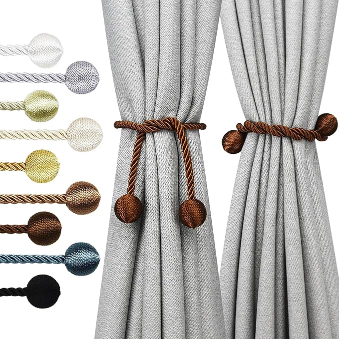 Curtain Tiebacks Outdoor Elegant Decorative Tie Backs Modern Rope Tiebacks for Drapes Window Curtain Holdbacks for Draperies (Coffee, 2)