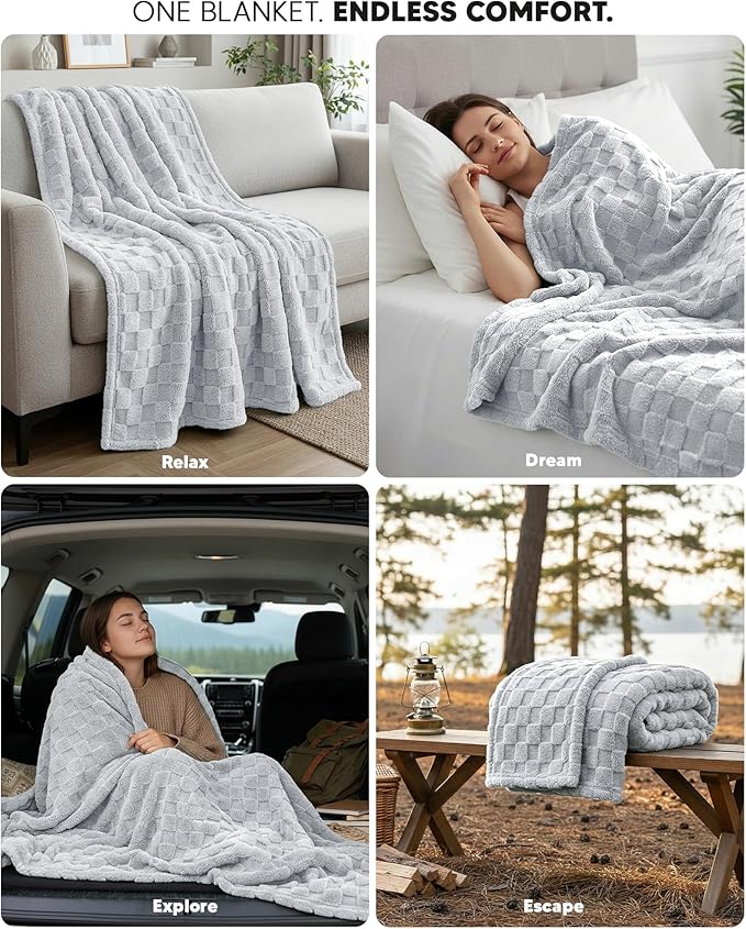 Utopia Bedding Cool Grey Checkered Fleece Throw Blanket for Couch or Bed, Soft Plush Cozy Blanket for Women and Men, Ultra Comfy Travel-Friendly Bed Throws for Relaxation, 50x60 Inches