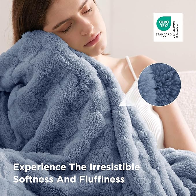 Bedsure GentleSoft Blankets Queen Size for Bed - Super Soft Cozy Blanket for Kids Girls, Large Fuzzy Fleece Throw for Bedroom Decor, Ashley Blue, 90x90 Inches