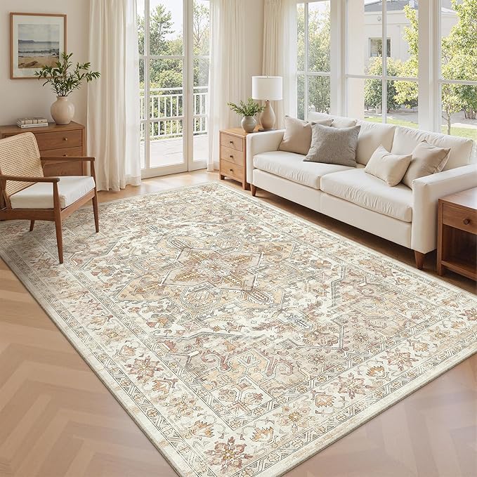 zesthome 5x7 Washable Rug-Stain Resistant Area Rugs for Living Room, Ultra-Thin Vintage Rugs, Non-Slip Backing Rug, Low Pile Large Area Rug, Boho Home Decor