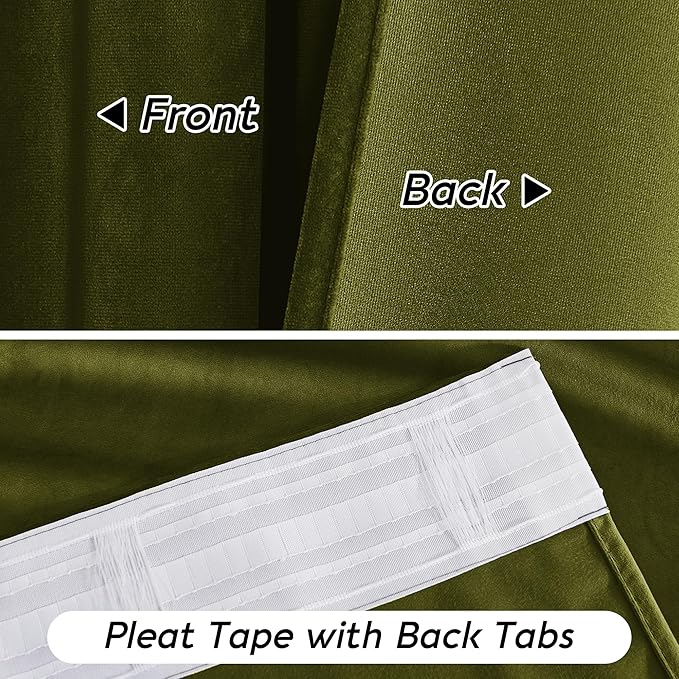 RYB HOME Moss Green Velvet Curtains 96 inches, Luxury and Soft Velvet Fabric, Spring Summer Decorative Curtains & Drapes for Patio Doory Room Window, W 52 x L 96 inches, 2 Panels Set