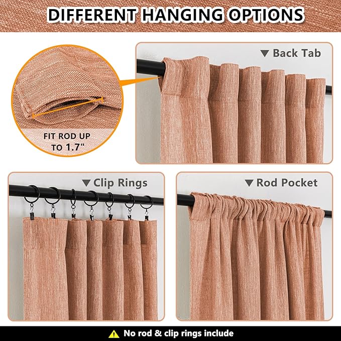 MYSKY HOME Burnt Orange Curtains for Bedroom 84 Inch Length, Living Room Curtains & Drapes Boho Semi Sheer Light Filtering for Sliding Glass Door Windows Soft Elegant, 50" x 84", Orange, 2 Panels