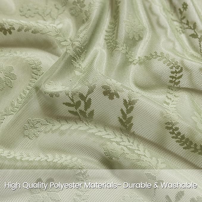 WAZZIO Boho Lace Curtains 2 Panels 63 Inch -Vintage Victorian Sheer Panel Drape French Country Floral Pattern & Tassel Light Filtering Privacy for Bedroom Dining Living Room,Light Sage Green,W52x L63