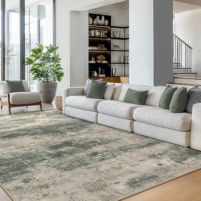 BEIMO Area Rugs 5x8 for Living Room Bedroom, Modern Abstract Machine Washable Rug, Large Soft Low Pile Floor Carpet with Non Slip Backing for Dining Room, Grey/Dark Green