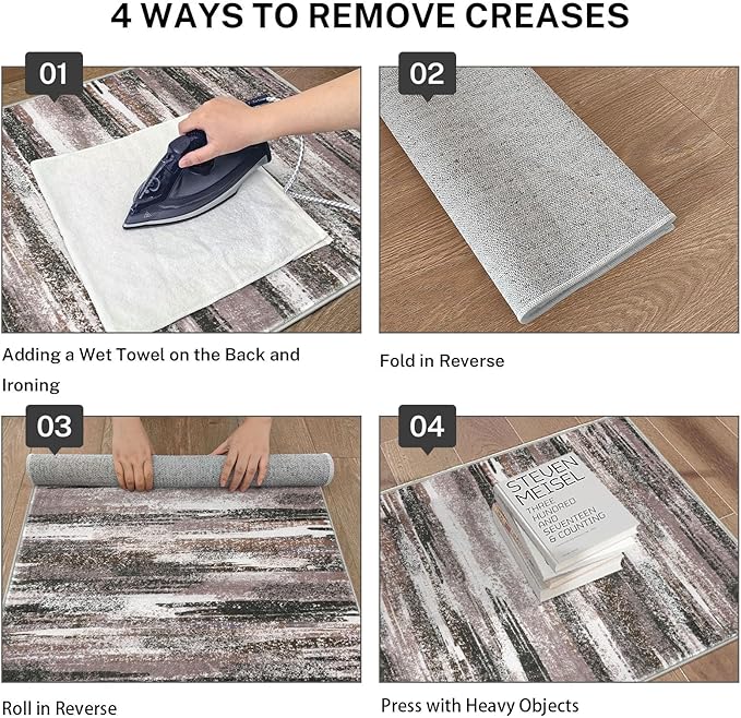 Lansny Modern Abstract Runner Rug 2.6x12, Dark Light Brown White Washable Long Kitchen Runner Non-Slip Soft Hallway Rug Runner Thin Print Faux Wool Carpet for Entryway Bedroom Laundry Room Indoor
