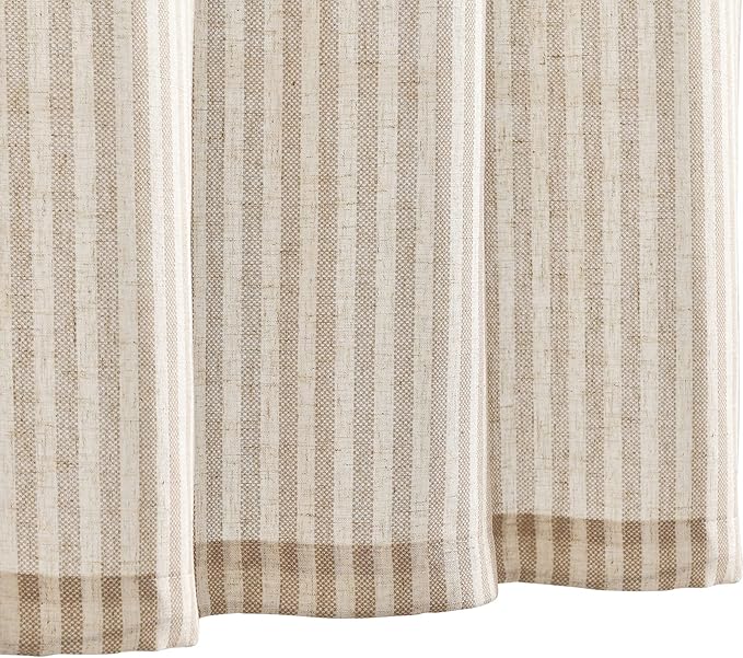 jinchan Tie Up Linen Textured Striped Bow Tie Curtain for Kitchen Bathroom Rod Pocket Pinstripe Valance Window Treatments Ticking Stripe Pull Cord Valance 1 Panel 18 Inch Tan on Linen