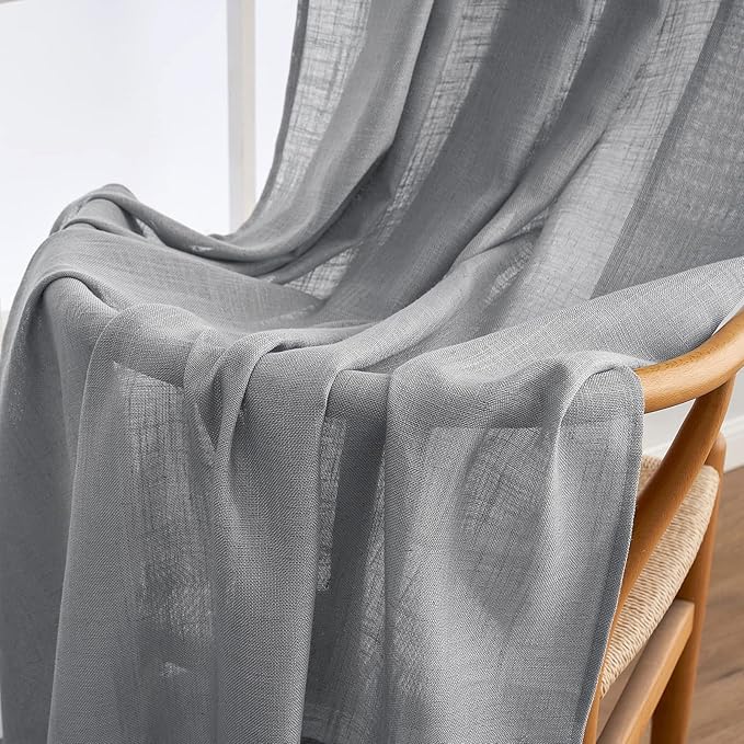 MIULEE Grey Linen Curtains 90 Inch Long for Bedroom Living Room, Soft Thick Linen Textured Window Drapes Gray Semi Sheer Light Filtering Back Tab Rod Pocket Burlap Look Decor, 2 Panels