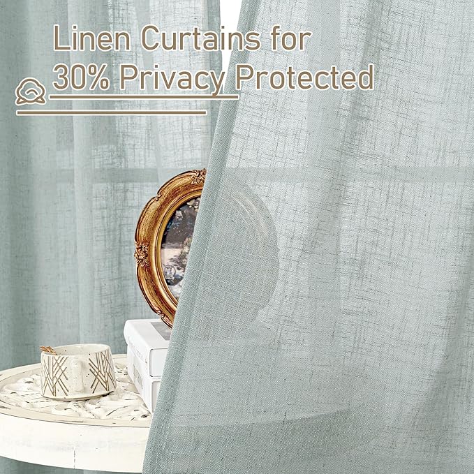LAMIT Linen Blended Curtains 72 inch for Bedroom, Linen Textured Light Filtering Drapes Bronze Grommet Boho Neutral Panels for Farmhouse/Living Room, 2 Panels, 52 x 72 Inch, Greyish Blue