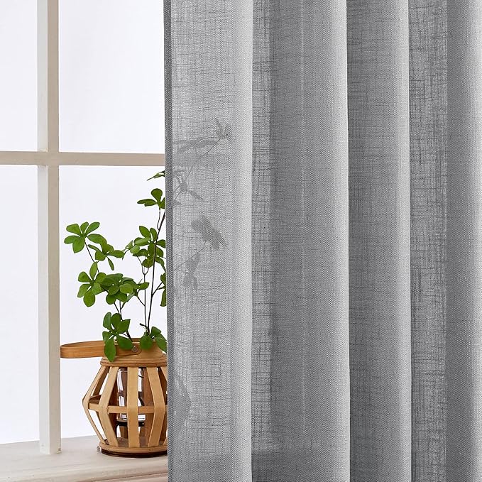 MIULEE Grey Linen Curtains 72 Inch Length for Bedroom Living Room, Soft Thick Linen Textured Window Drapes Gray Semi Sheer Light Filtering Back Tab Rod Pocket Burlap Look Decor, 2 Panels