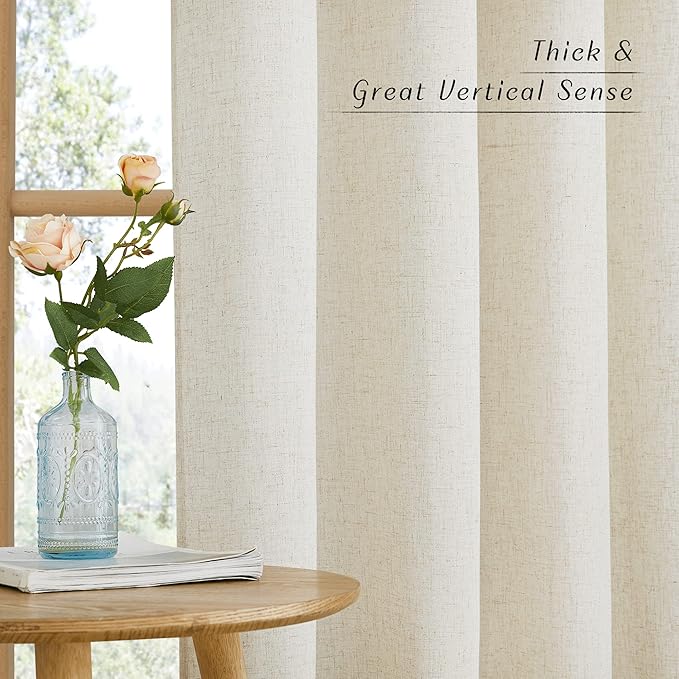 NICETOWN Natural Linen Kitchen Window Curtains Over Sink, Grommet Thick Linen Burlap Short Window Treatments Privacy Assured with Light Filtering for Bedroom/Bathroom, W34 x L36, 2 Panels