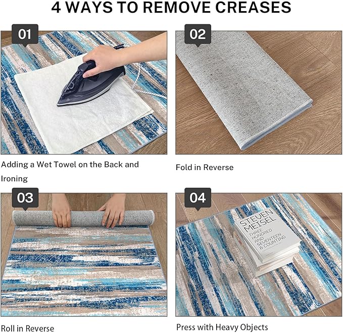 Lansny Modern Abstract Runner Rug 2x10, Blue Washable Long Kitchen Non-Slip Soft Hallway Thin Print Faux Wool Carpet for Entryway Bedroom Laundry Room Indoor Home Decor