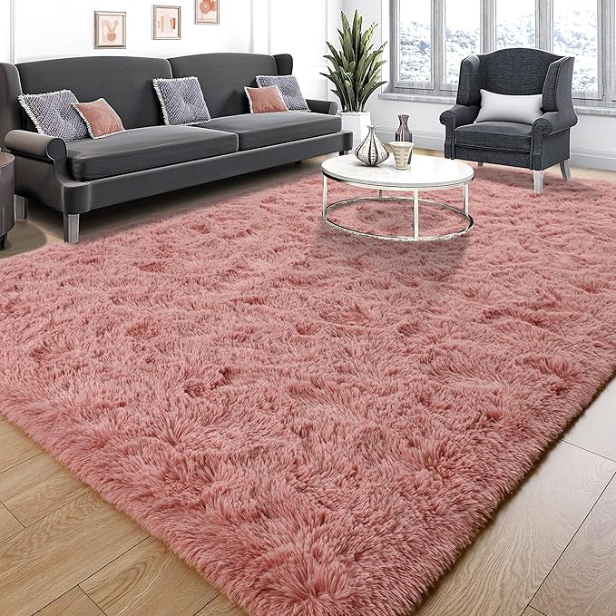Tepook Area Rugs 9x12 for Living Room, Super Soft Fluffy Rugs for Bedroom, Modern Shaggy Rug Fuzzy Carpets for Kids, Plush Indoor Nursery Home Decor Rug with Non-Slip Bottom, Blush