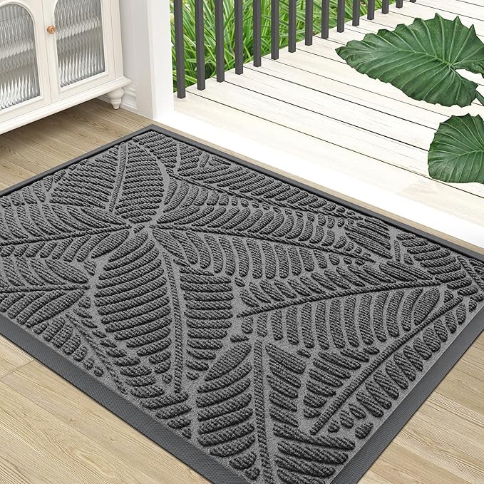 Colorxy Waterproof Doormat, Sturdy Natural Rubber Front Door Mats, Non Slip Low Profile Indoor Outdoor Entrance Mat, Stain Resistant Easy Clean Floor Mat for Patio or Entryway, 59''x36'', Dark Grey