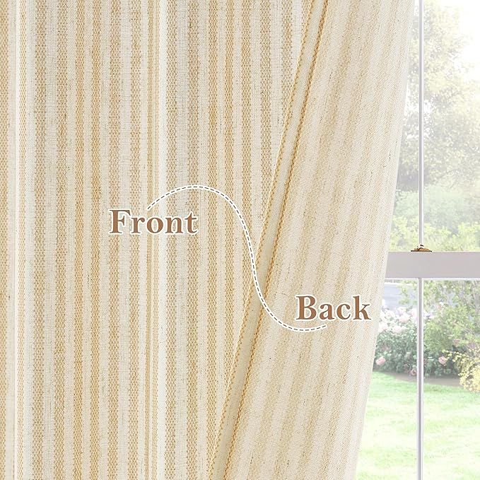 RYB HOME Yellow Kitchen Curtains 24 inch Length, Linen Farmhouse Striped Tier Cafe Curtains for Living Room Bathroom Tickingstripe Small Window Rustic Pinstripe Valances, W26 x L24, 2 Panels