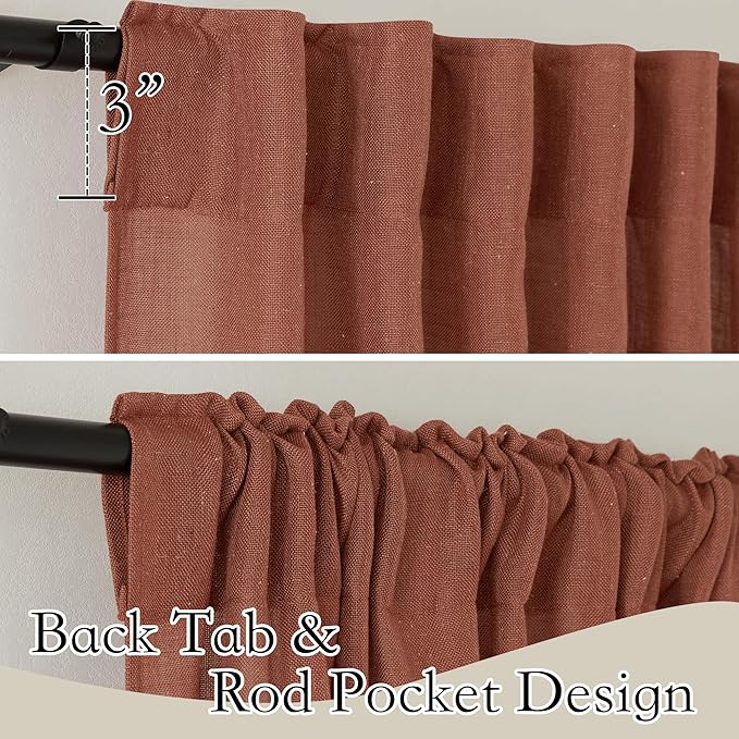 RYB HOME Terracotta Curtains 84 inch Long - Premium Flax Linen Blend Soft Semi Sheer Window Drapes Half Privacy Protect for Living Room Bedroom Doorway, 52 Width by 84 Length, 2 Panels Burg