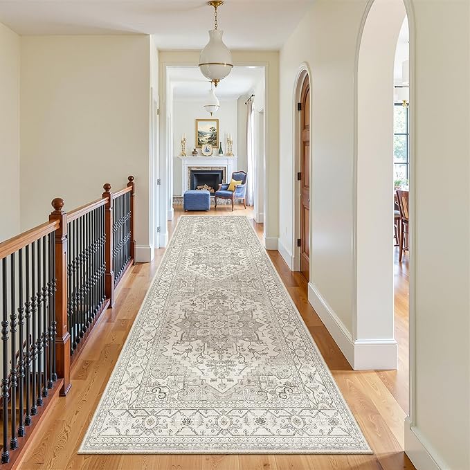 Madane Hallway Rug 3x10, Kitchen Rugs Washable Entryway Rug 10ft Vintage Kitchen Runners Non Slip Indoor Area Rug Farmhouse Carpet Runner for Bathroom Living Room Bedroom, Beige/Brown