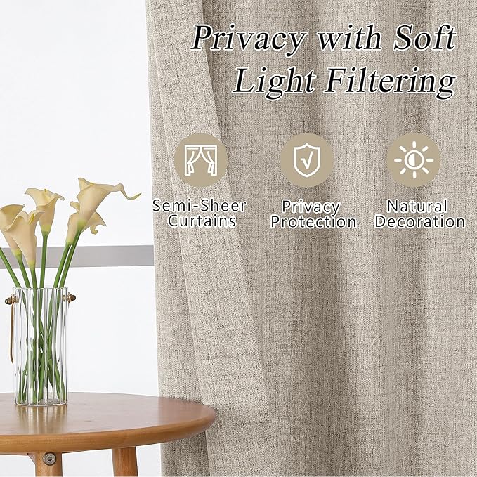 OVZME Valance for Windows, Light Filtering Faux Linen Textured Small Kitchen Valances for Windows, Dual Rod Pocket Farmhouse Short Curtain for Bathroom Basement, 60Wx20L inch, 1 Piece, Linen Color