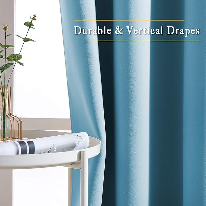 NICETOWN Room Darkening Extra Long Curtains - Home Fashion Ring Top Thermal Insulated Weighted Large Window Treatment Drapes for Nursery (W80 x L108, Teal Blue, Set of 2)