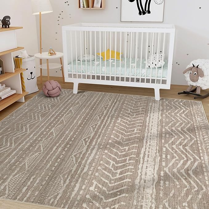 Nakagishi Area Rug 6x9 Living Room: Washable Boho Large Neutral Soft Farmhouse Rugs Stain Resistant Modern Indoor Floor Non Slip Accent Carpet for Bedroom Nursery Kids Playroom Office Dining Room Dorm