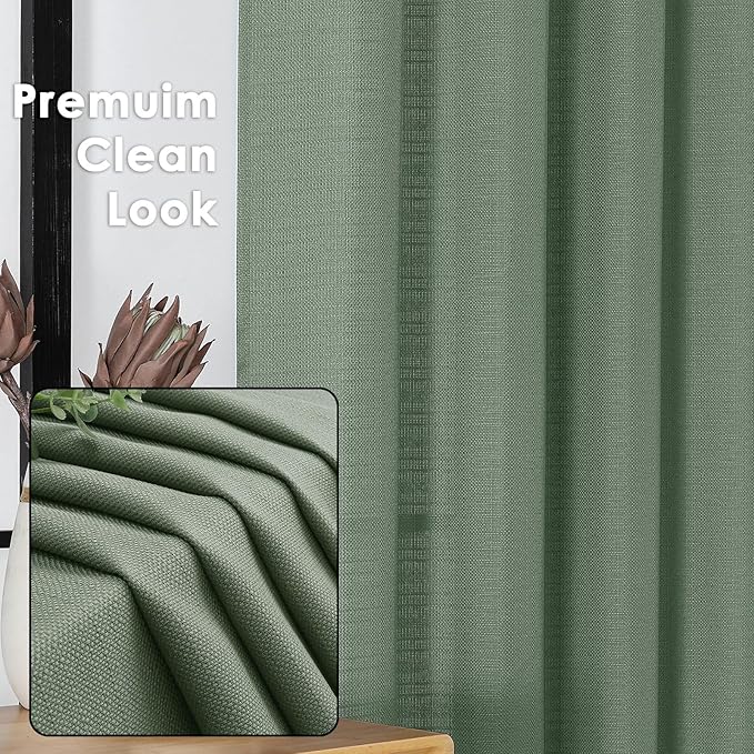 OWENIE Bob Valance Curtains 18 Inch Length 1 Piece, Faux Linen Slub Solid Green Kitchen Valance for Bedroom Living Room, Farmhouse Soft Airy Rod Pocket Small Window Curtain, Each 60Wx18L Inch