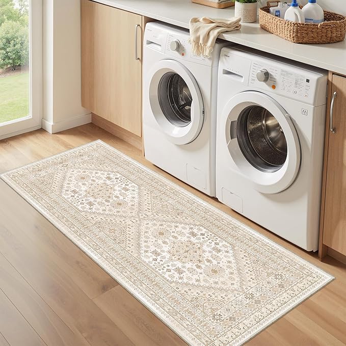 zesthome Runner Rug 2x5 - Stain Resistant Machine Washable Rug, Non Slip Vintage Hallway Runner Rugs, Low Pile Lightweight Runners for Kitchen, Entryway and Corridor