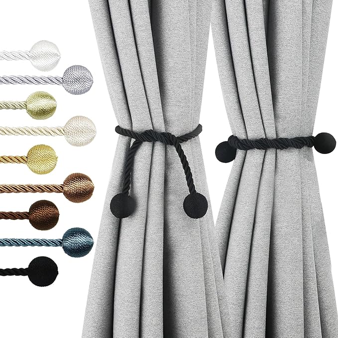 Curtain Tiebacks Outdoor Elegant Decorative Tie Backs Modern Rope Tiebacks for Drapes Window Curtain Holdbacks for Draperies (Black, 4)