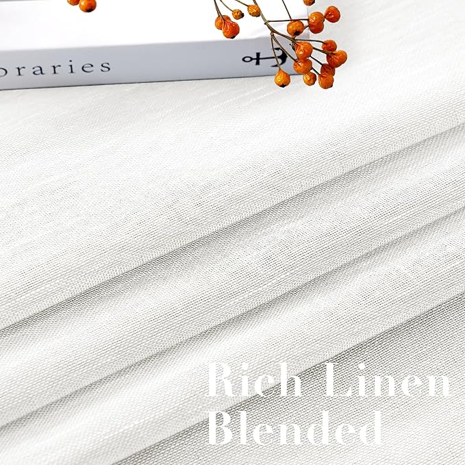 H.VERSAILTEX Linen Curtains Nickel Grommet Natural Linen Semi-Sheer Curtains 2 Panels Privacy Added Premium Soft Rich Material Drapes for Bedroom/Living Room - 37x84 Inch- White
