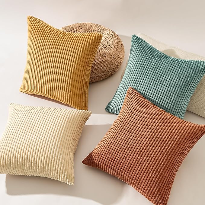 Topfinel Decorative Throw Pillow Covers Cushion Cases, Set of 4 Soft Velvet Modern Double-Sided Designs, Mix and Match for Boho Farmhouse Fall Home Decor (18x18 inch, Orange/Teal) (Pack of 2)