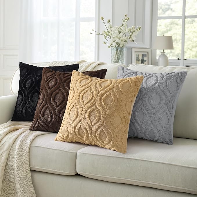 decorUhome Throw Pillow Covers 26x26 Inch Set of 2, Soft Plush Faux Wool Dark Brown Solid Couch Pillow Covers, Accent Euro Sham Farmhouse Neutral Square Pillow Cases for Sofa Bed Living Room