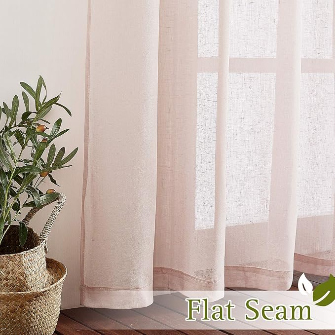 NICETOWN Linen Blend Semi Sheer Curtains 63" L for Nursery, Decorative Grommet Flax Texture Semitransparent Casual Window Treatment Privacy Protect for Flat/Apartment, 52" W, 2 PCs, Dusty Blush