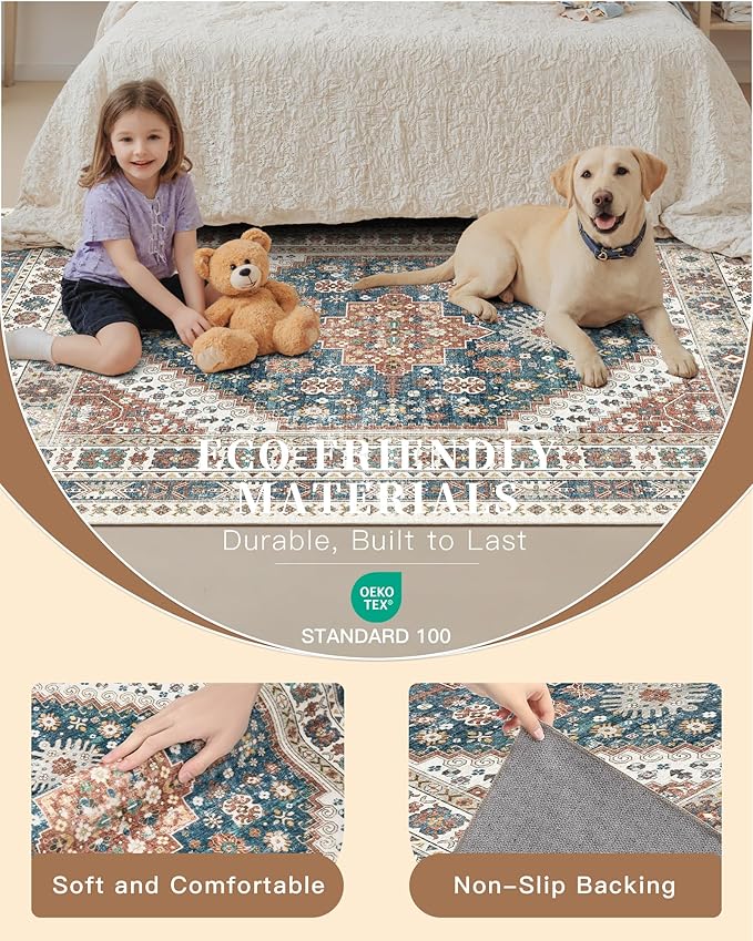 Madane Hallway Rug 3x10, Kitchen Rugs Washable Entryway Rug Vintage Kitchen Runners Non Slip Indoor Area Rug Farmhouse Carpet Runner for Bathroom Living Room Bedroom, Navy Blue