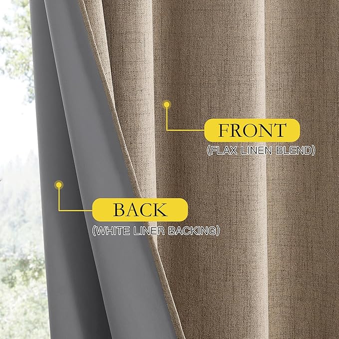 NICETOWN Burlap Vintage Open Linen Weave Flax Thermal Curtains, 100% Blackout Curtains 63" Long for Dining Room, Soundproof Window Treatment Drapes for Gym Room, 42" Wide Per Panel, Set of 2