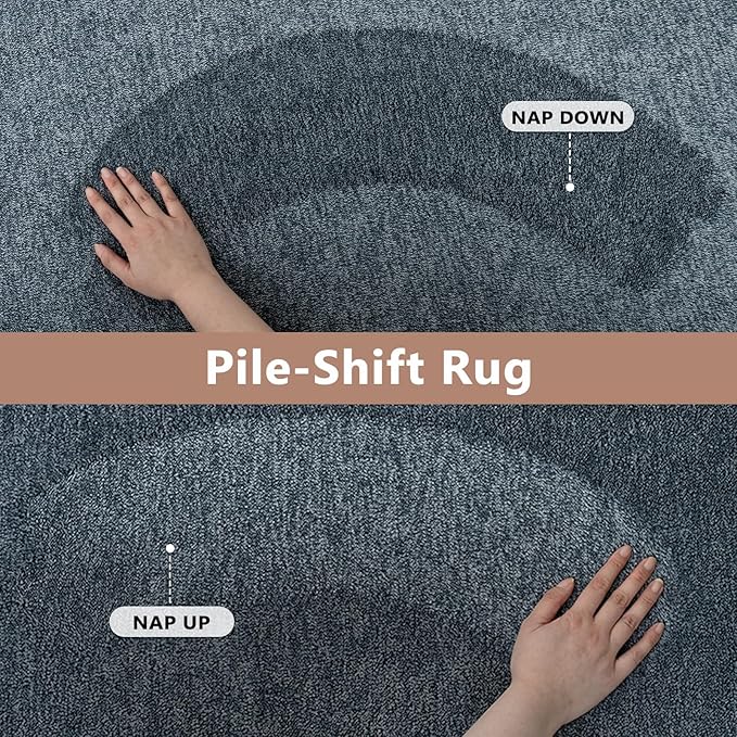 FinRèc 8x10 Washable Area Rugs for Bedroom Living Room, Low Pile Thin Rug Solid Color, Non-Slip Carpet Indoor for Home Decor (Navy Blue)