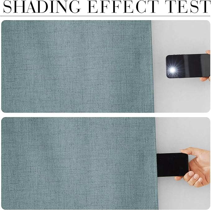 RYB HOME 100% Blackout Linen Textured Curtains 108 inches Long, Thermal Insulating Privacy Energy Saving for Bedroom Living Room Window Office Theater Baby Nursery, W 52 x L 108 in, Misty Blue, 2 Pcs