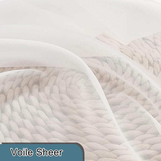 Lecloud Ivory Sheer Curtains 45 Inch Length 2 Panels, Short Voile Drapes for Kitchen Dinning Small Windows, Light Filtering Sheer Curtains for Living Room Bedroom Bathroom, Rod Pocket, 40" W x 45" L