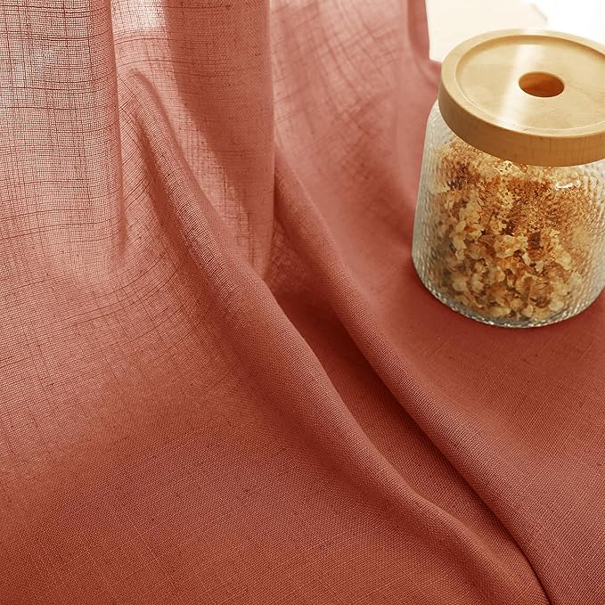 63 inch Linen Terracotta Curtains 2 Panels for Living Room Back Tab Light Filtering Semi Sheer Rust Colored Curtains 63 inches Long Soft Thick Cotton Cloth Textured Rustic Boho Farmhouse Room Decor
